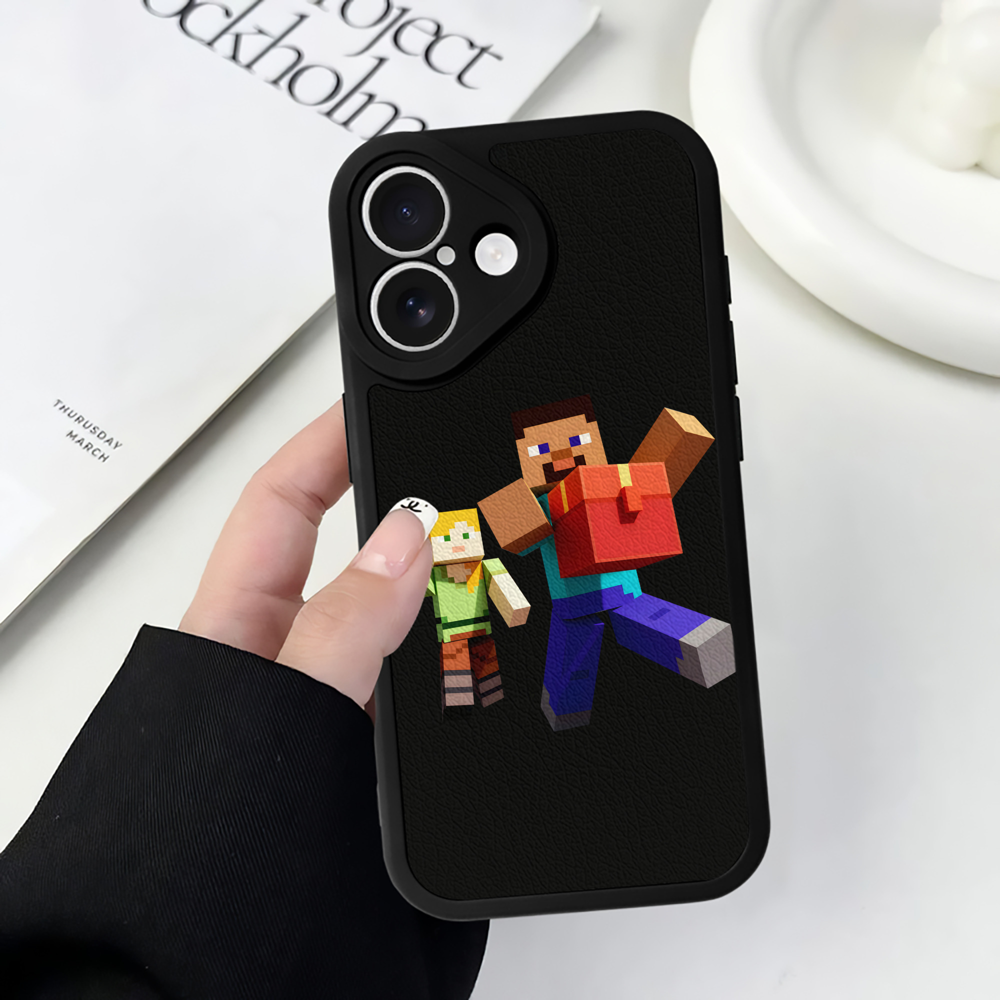 （画像用） マインクラフト ブロックの世界 Minecraft MC Block world 【iPhone 16シリーズ対応】シリコンスマホケース（レザー調） 材質：シリコン